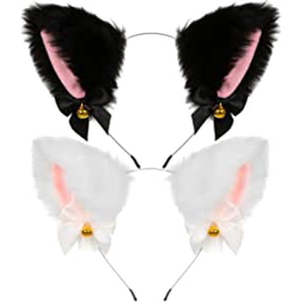 2 diademas de orejas de gato, diadema de orejas de zorro de gato, diadema de gato cosplay, diadema con campanas y para niños y adultos para juegos de rol de anime, accesorios de fotografía