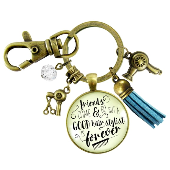 Hair Stylist Gutsy Goodness Bronze Keychain Friends Come Go Hair Stylist Forever Beautician Jewelry Tassel