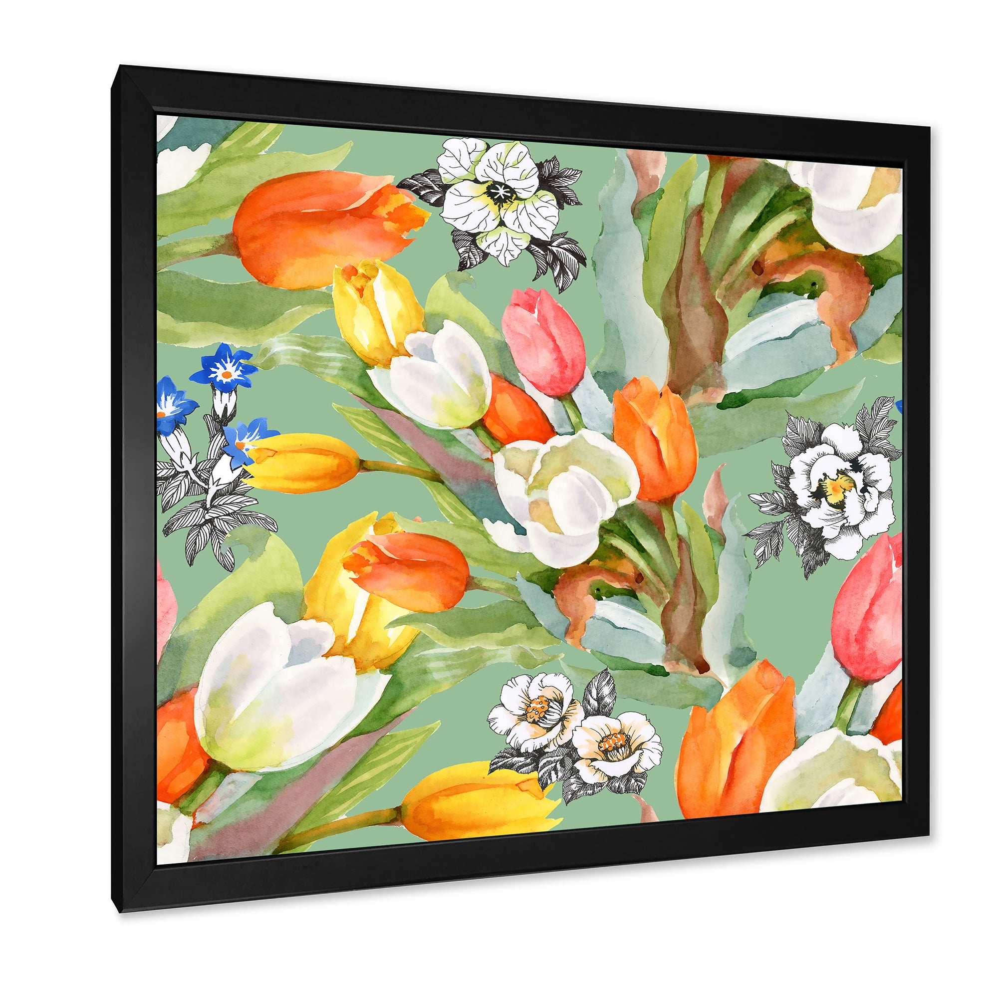 Designart 'Blooming Orange and White Tulips II' Traditional Framed Art Print