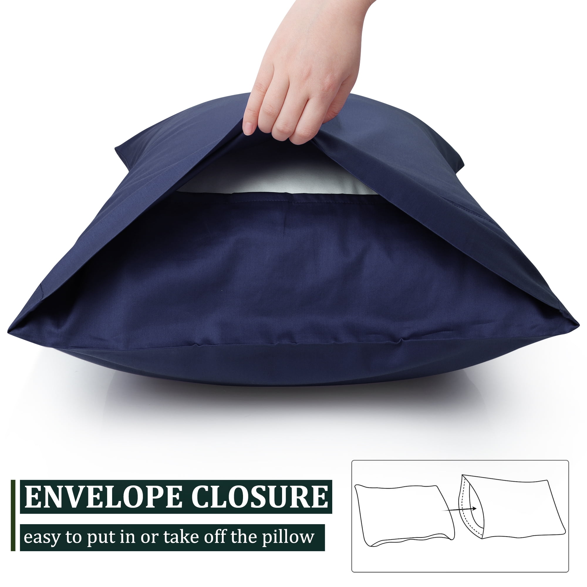 Unique Bargains Pillowcase Set of 2, Cotton with Envelope Navy Blue Standard