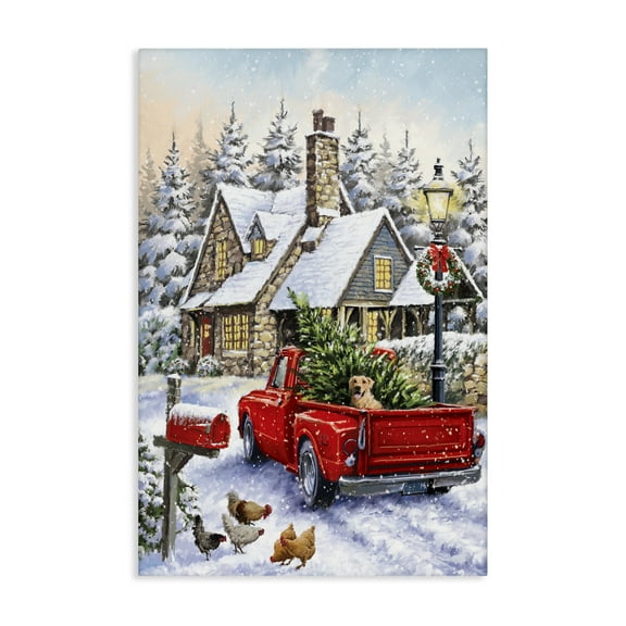 Stupell Industries Rustic Holiday Scene Holiday Painting Gallery Wrapped Canvas Art Print Wall Art, 16 x 24