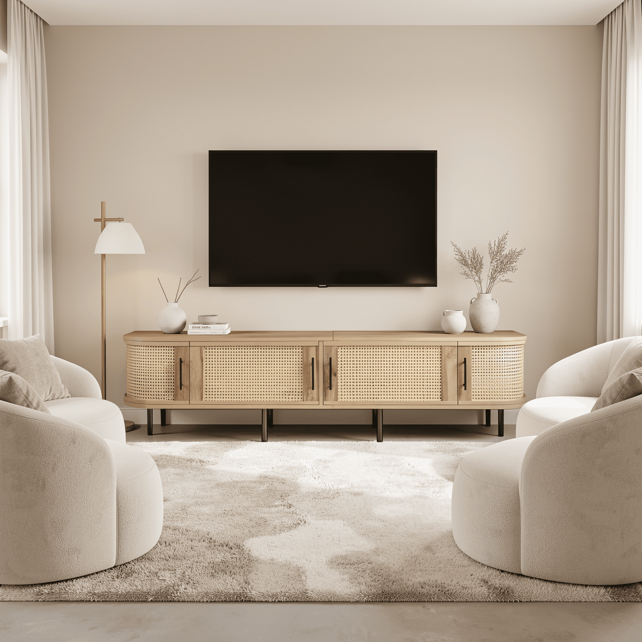 Homy Casa 70.8" TV Stand, Rattan Door Media Console with Storage, Natural Wood
