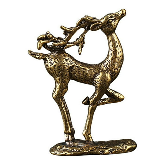 LABSERRON 1Pc Brass Deer Figurine for Office Decor Coffee Color Delicate Deer Figure 6.2*4.6in