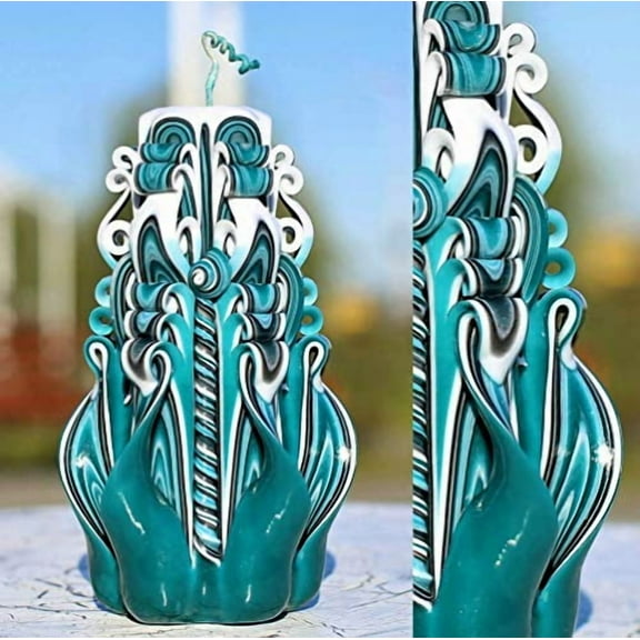 Hand Carved Candles Green 6.7''-Best Christmas Gift Ideas-Carved Candle for Home Decor-