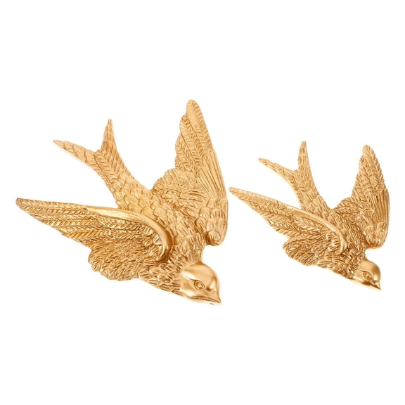 2 Pcs Gold Birds Wall Art Decor A Pair of Wall-mounted Swallows 16.5x15cm Golden