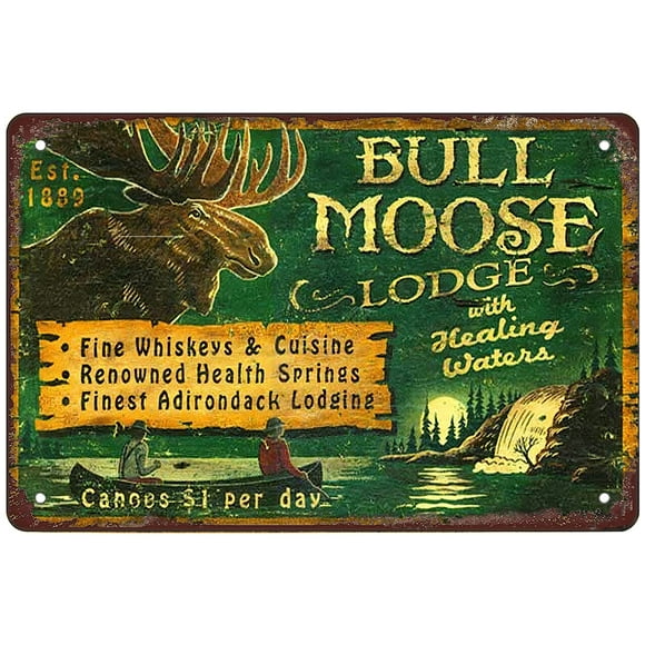 Retro Funny Metal Sign Sheet Signs Tin Sign,Bull Moose Lodge 16 x12