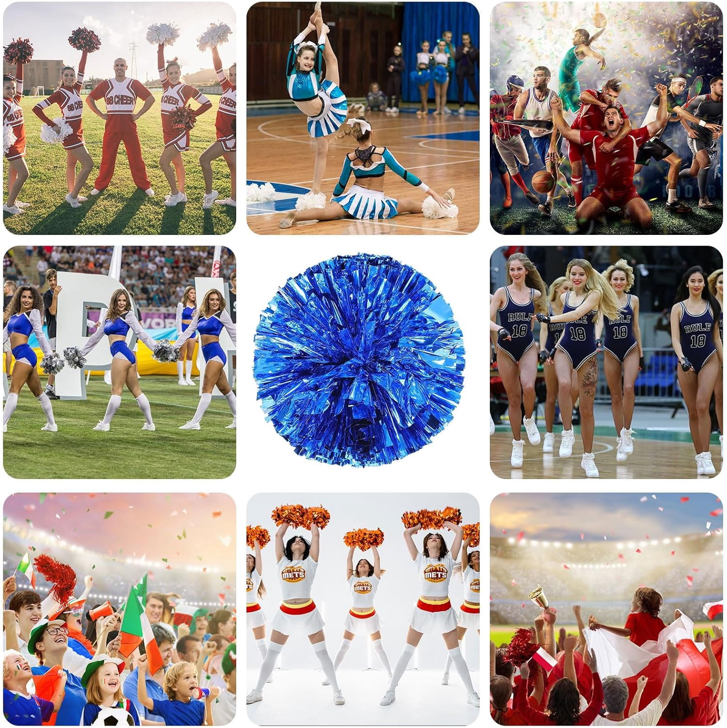 8 Pack pom poms Cheerleading,Cheerleading poms Sports Dance Cheer Plastic Pom Poms Cheerleading for Sports Team Spirit (Green+Silver)