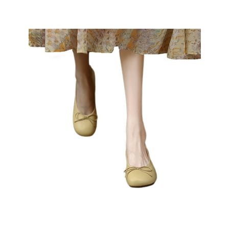 

Avamo Women Fashion Pumps Slip On Loafers Party Anti-Slip Bow Tie Flats Yellow 5