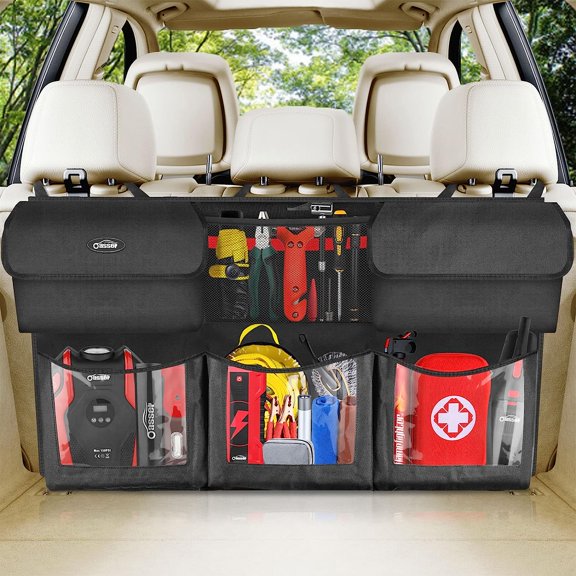 Back Seat Trunk Organizer Hanging Car Organizer Trunk Foldable Cargo Storage with 6 Large Pockets 3 Adjustable Straps 40x19inch