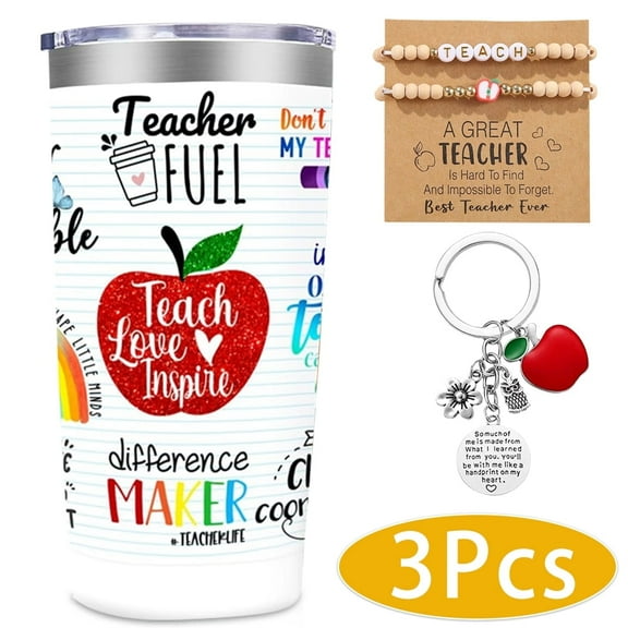 Teacher Gifts for women Teacher Appreciation Gifts with Tumbler Cup Apple Keychain Bracelet for Birthday Valentines Christmas from Students Cool Back to School Gifts Design 1