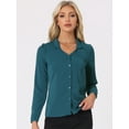 thumbnail image 2 of DARING DIVA Women's Elegant V Neck Long Sleeves Button Down Shirt L Peacock Blue, 2 of 6