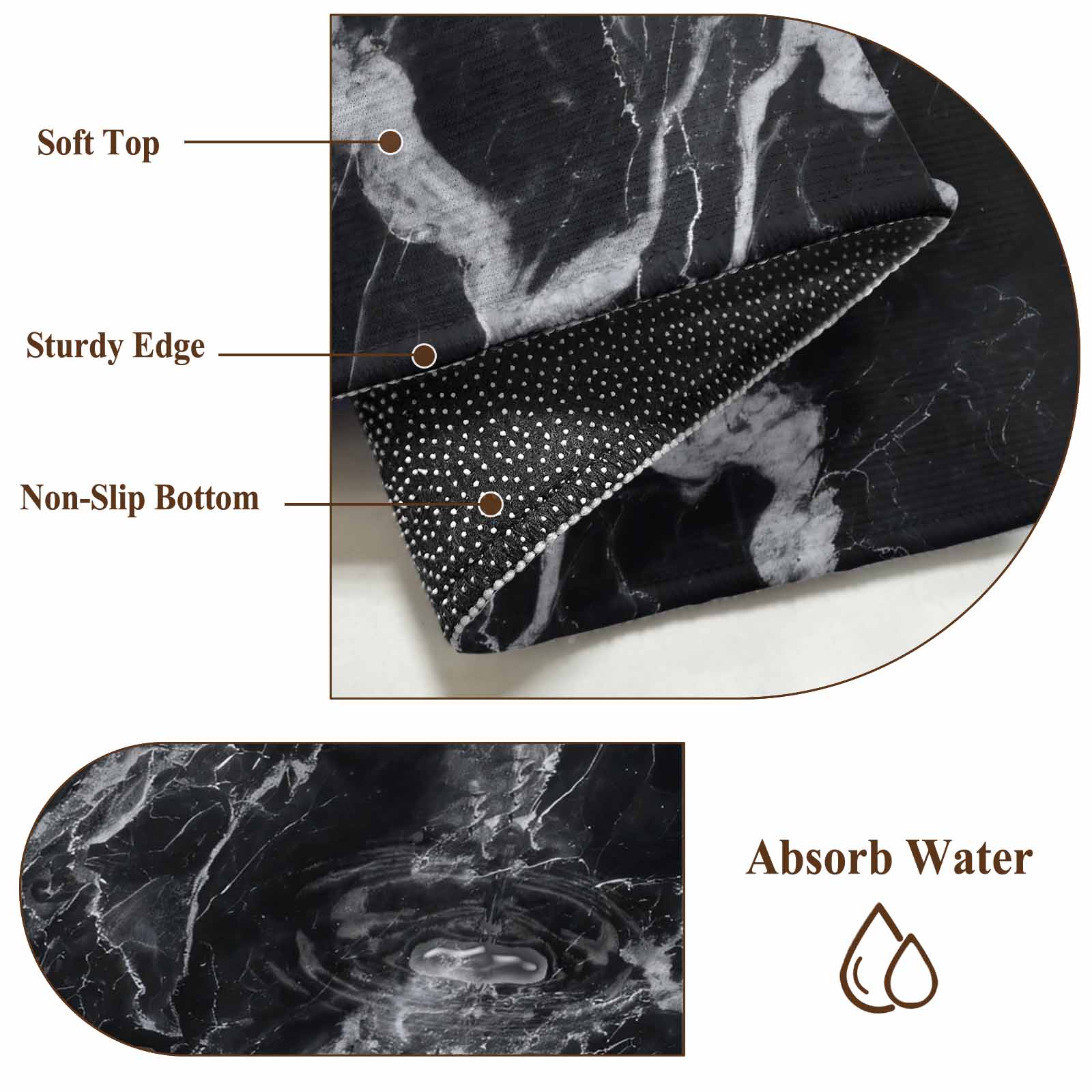 Abstract Art Washable Living Room Rugs 8'x10', Dark Black Marble Texture Modern Simple Low Pile Throw Large Area Rug Non-Slip Sturdy Edge Binding Carpet for Bedroom Dining Room Office