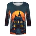 thumbnail image 3 of Plus Size Graphic Tops Womens Halloween Outfits 3/4 Sleeve Funny Holiday Crew Neck Tshirt Pullover Dark Blue 3XL, 3 of 4