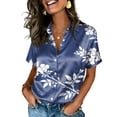 thumbnail image 2 of Minjewel Women's Short Sleeve Satin Blouse Silk Tops Button Down Shirts Business Casual Work Office Wear Dressy Chic Tops,Dark Blue,2XL, 2 of 8