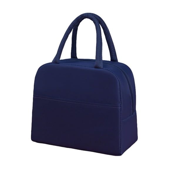 Lightweight Insulated Lunch Bag with Handle, Cloth Cooler Tote with Aluminum Foil Lining for Office Meals, Travel, Car and Picnic, Navy