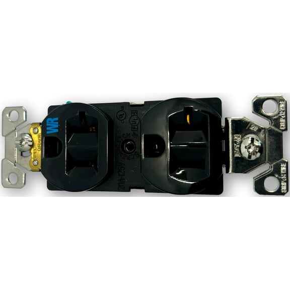 Eaton WRBR20B Standard Duplex Receptacle; Weather Resistant; Impact Resistant; 20A/125V; 2-pole; 3-Wire Configuration; Back and Side Wire Options; cULus Listed; 4-10 AWG Allowable Wire Size