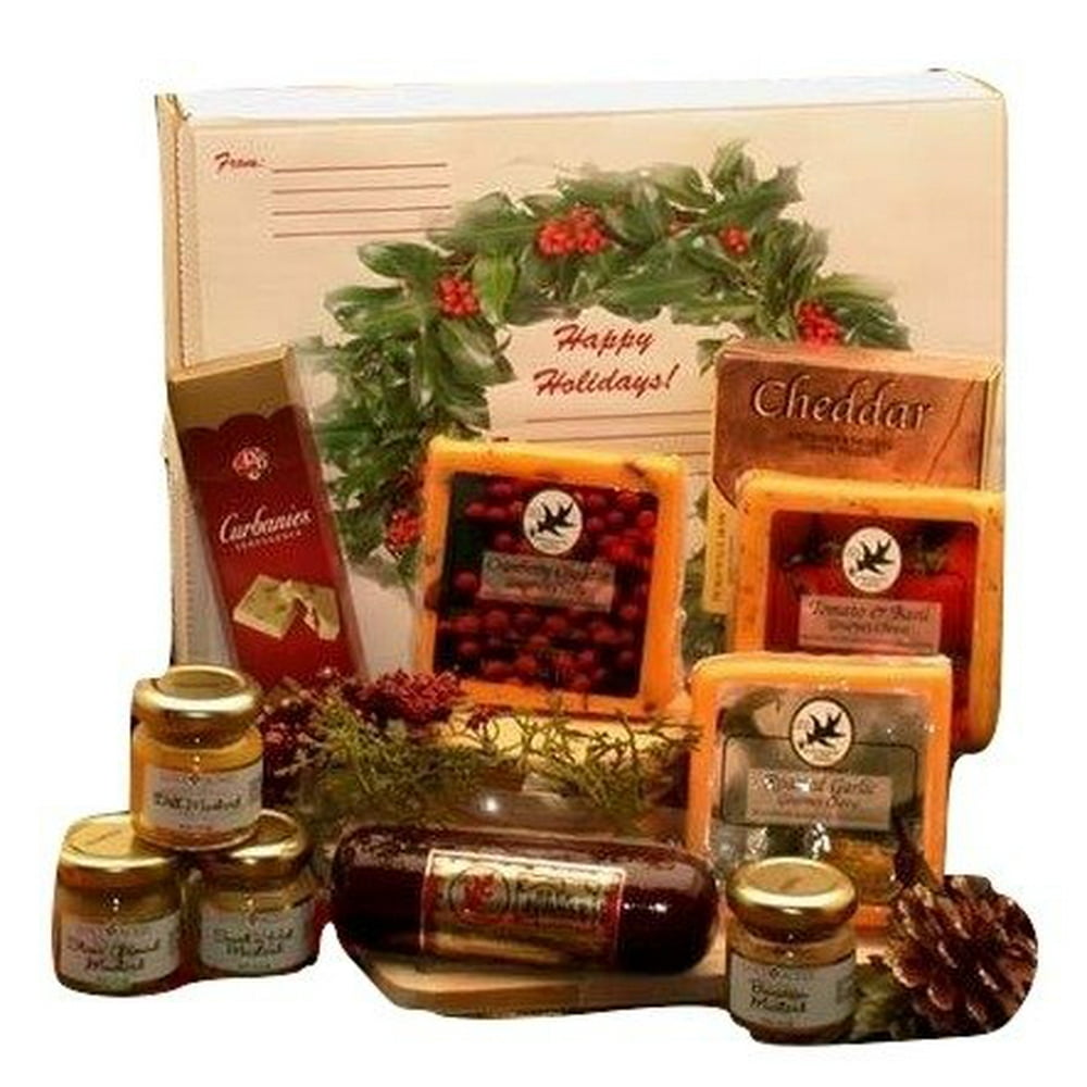Happy Holiday Gourmet Meat and Cheese Sampler Pack Christmas Food Gift