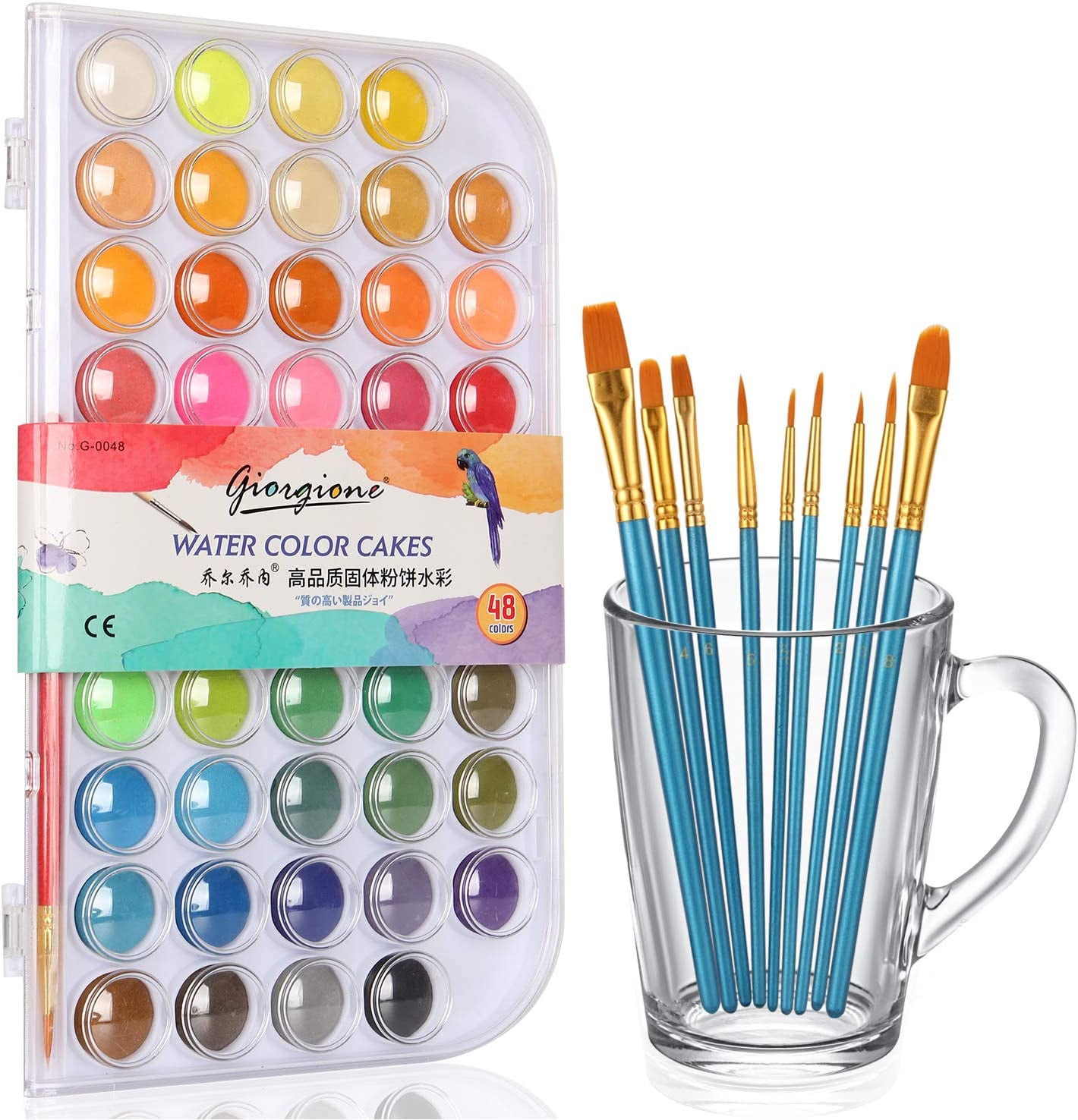 GYUEE 48 Colors Watercolor Paint Set with 10 Paint Brushes,NonToxic