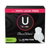 U by Kotex CleanWear Ultra Thin Feminine Pads with Wings, Heavy Absorbency, 14 Count