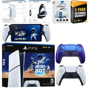 Sony PlayStation 5 Astro Bot Slim Digital Bundle with Disc Drive, Pulse Elite Headset, Extra Controller, PlayStation Portal, MightySkins Voucher and 1 Year Extended Warranty - Chroma Indigo
