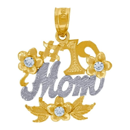 10k Gold Two-tone Cubic Zirconia Womens Flower No.1 Height 23.1mm X Width 17.7mm Mom Charm Pendant Necklace Pendant for