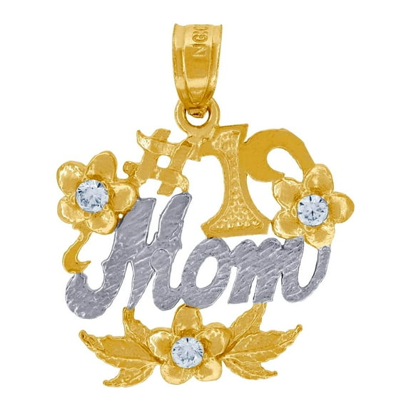 10k Gold Two-tone Cubic Zirconia Womens Flower No.1 Height 23.1mm X Width 17.7mm Mom Charm Pendant Necklace Pendant for