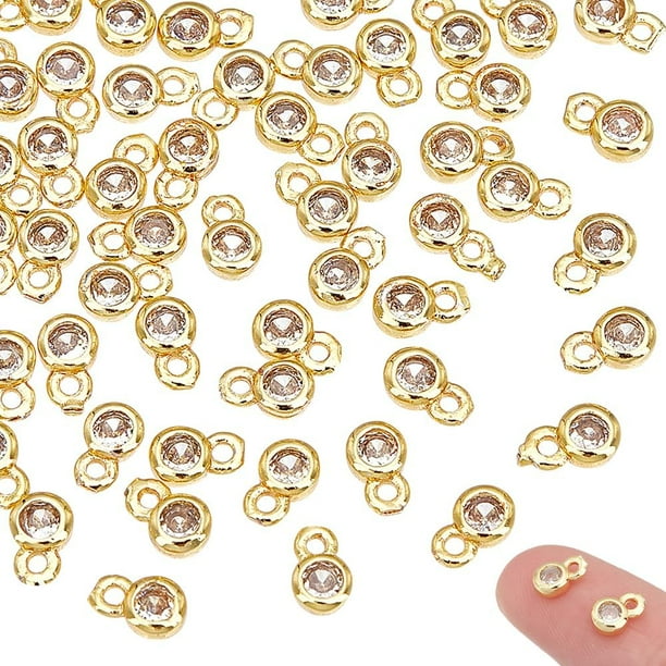 Dijes de diamantes de imitación, dijes redondos de circonita cúbica, dijes de piedra natal, colgantes de metal con bucles, dijes colgantes para hacer aretes, accesorios para hacer joyas.
