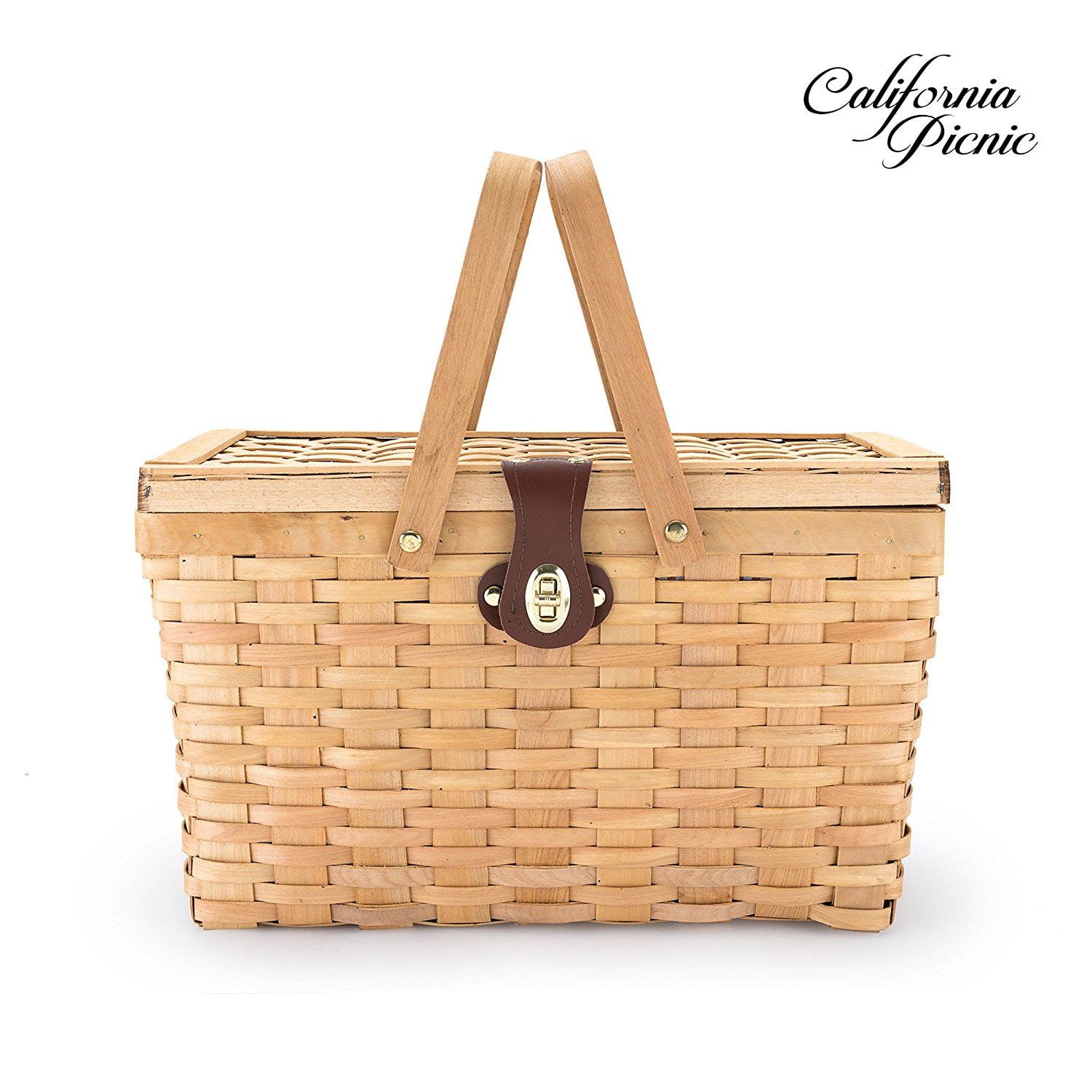 Picnic Basket Wood Chip Design Red and White Gingham Pattern Lining