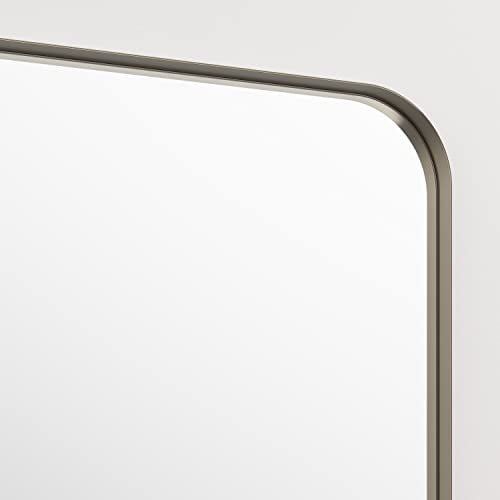 Better Bevel 20" x 30" Nickel Metal Framed Mirror | Rectangle Bathroom Wall Mirror | Rounded Corner