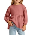 thumbnail image 7 of Yeaiivve Girls Long Sleeve Peplum Tops Cotton Linen Casual Babydoll Shirts for Baby Toddler Girl Solid Color Ruffle Hem Blouse Kids Fall Clothes Red 2-3 Years, 7 of 7