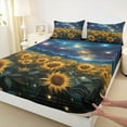 thumbnail image 3 of Homewish Galaxy Starry Sky Twin Sheet Sets,Countryside Sunflower Twin Fitted Sheet,Blue Green Yellow Flat Sheet For Men Women,Breathable Home Decor,3-Piece, 3 of 7