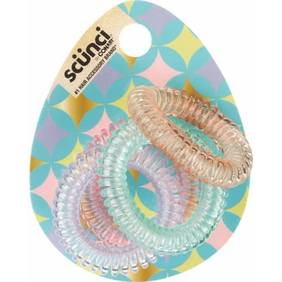 Scunci Spiral Silicone Hair Ponytailers 4 Pieces - Assorted Pastel Colors