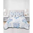 thumbnail image 2 of Full Size Quilt Bedding Set, Coastal Blue Coral Reversible Summer Quilt 3 Pieces, Nautical Ocean Seaside Beach Lightweight Bedspreads Coverlets with 2 Pillow Shams for All Seasons, 2 of 5