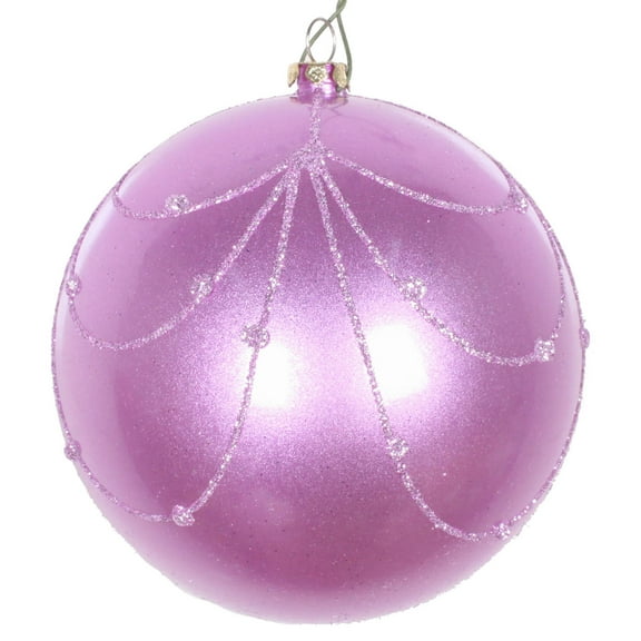Vickerman 4" Orchid Candy Finish Curtain Ornament with Glitter Accents, 4 per Bag