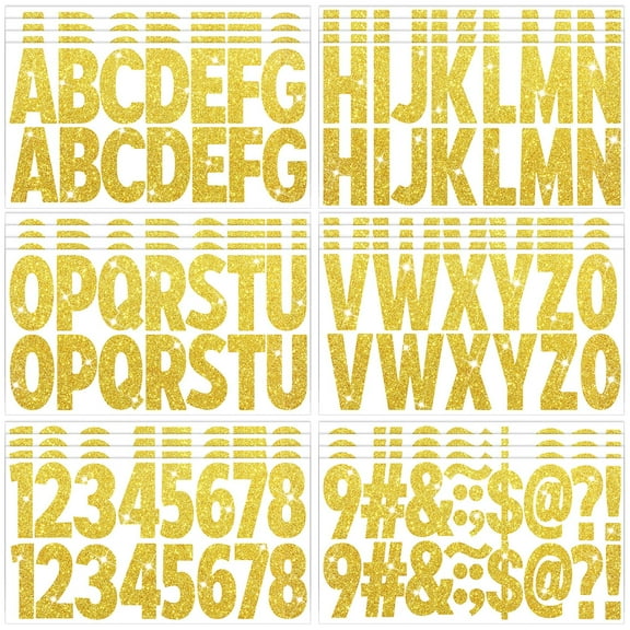 376 Pcs 24 Sheets Large Letter Stickers Glitter Big Font Alphabet Number Self Adhesive Vinyl Stick on Letters Sticker for Mailbox Crafts Poster Bulletin Boards Classroom Home Decor (Gold, 2.5 Inch)