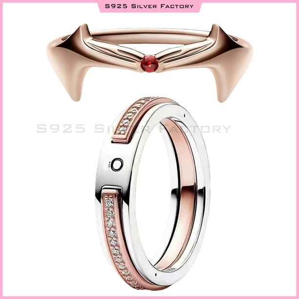 Anillo Bruja Escarlata de Marvel Recubrimiento en Oro Rosa/Anillos Logo y Pavé en Dos Tonos Signature Recubrimiento