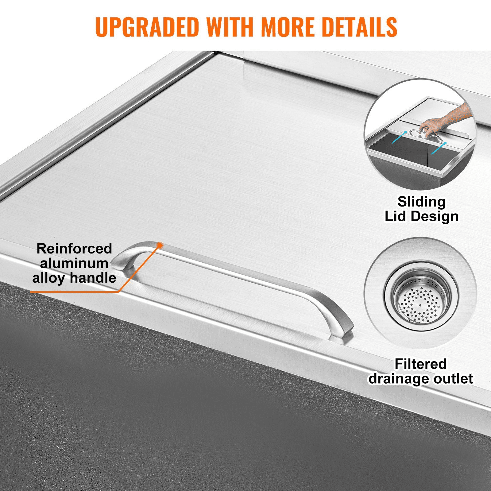 Stainless Steel Drop In Ice Chest, 40.9qt Commercial Ice Bin, 27"x18"x21", Outdoor Bar Cooler, Drain Included, Wine Beer Beverage Storage