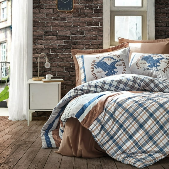 SUSSEXHOME Midnight Eagle 0 Cotton Duvet Cover Set Brown, Full Size Duvet Cover, 1 Duvet Cover, 1 Fitted Sheet and 2 Pillowcases, Iron Safe, Hypoallergenic, Breathable Bedding Set