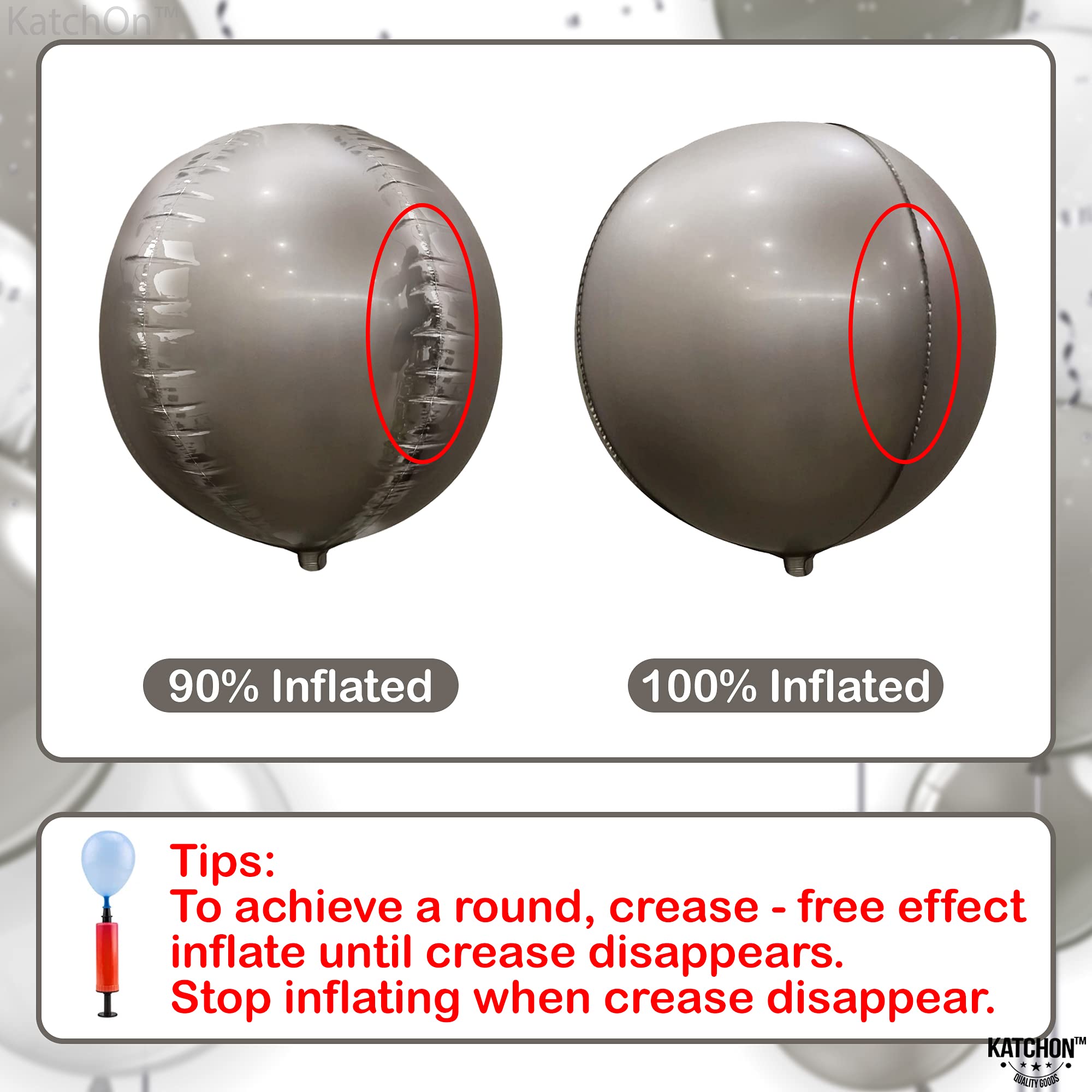 Big, 22 Inch Grey Metallic Balloons - Pack of 6 | Mylar 360 Degree 4D Round Sphere Grey Balloons for Graduation Decorations 2022 | Dark Gray Foil Balloons for Bachelorette and Grey Party Decoration