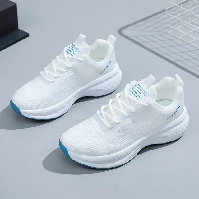 Zapatos de mujer de malla de primavera y verano, zapatos de suela gruesa con tejido Flyweave elevado, zapatos deportivos para estudiantes, zapatos de mujer con huecos de combinación completa