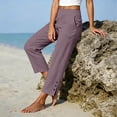 thumbnail image 4 of CUSTG Women Leisure Trousers Summer Straight Leg Elastic High Waist Pants With Pockets Loose Beach Trousers For Daily Wear Holiday Work Pants Women, 4 of 4