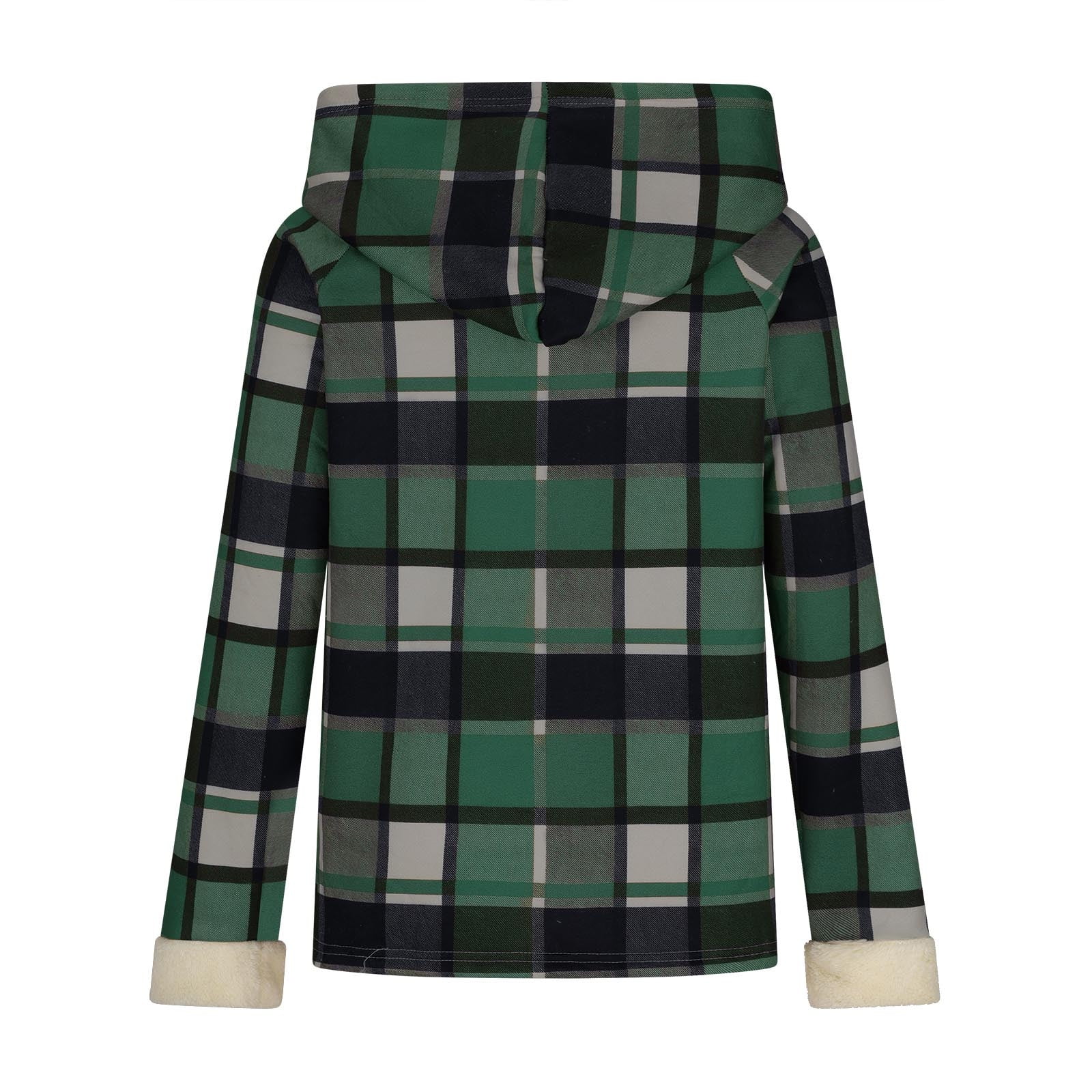Womens Winter Coats Plaid Woolen Full-zip Hooded Jackets with Sherpa Lined Thick Warm Faux Shearling Outerwear (L, Army Green)