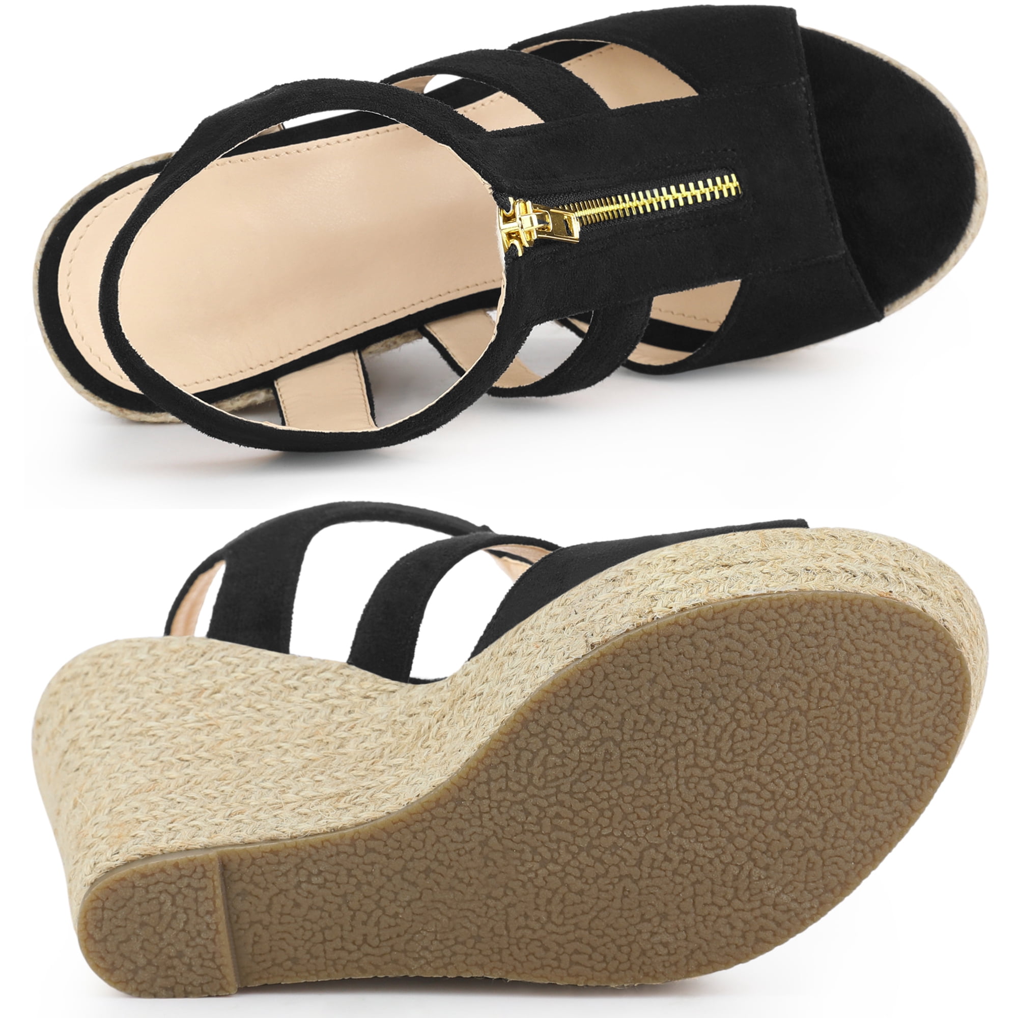 DARING DIVA Women's Wedges Zipper Sandals Platform Wedges Heels Sandals Black 8.5
