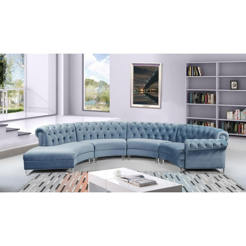 Light Blue Velvet 4Pc Sectional Modern Meridian Furniture 697 Anabella