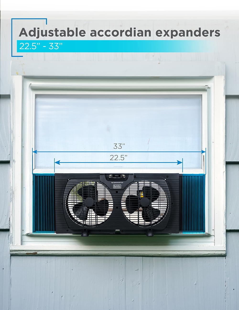 BLACK+DECKER 9" Dual Window Fan for Window Screen with 2 Speed Settings, Twin Window Fan with Mechanical Controls and Removable Legs, Horizontal Cooling Fan for Window