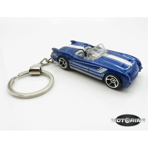 1955 '55 Chevy Corvette Blue Convertible Custom Car Keychain 1:64 Diecast