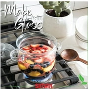 Simax Glassware 2 Quart Glass Pot With Lid, Heat Resistant Handles, Doubles as Serving Dish, Made from Oven, Microwave, Stove and Dishwasher Safe Borosilicate Glass