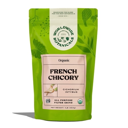 Worldwide Botanicals Organic French Chicory Root, 1 Pound - Brew Like Coffee, Blend Roasted Chicory Root With Coffee