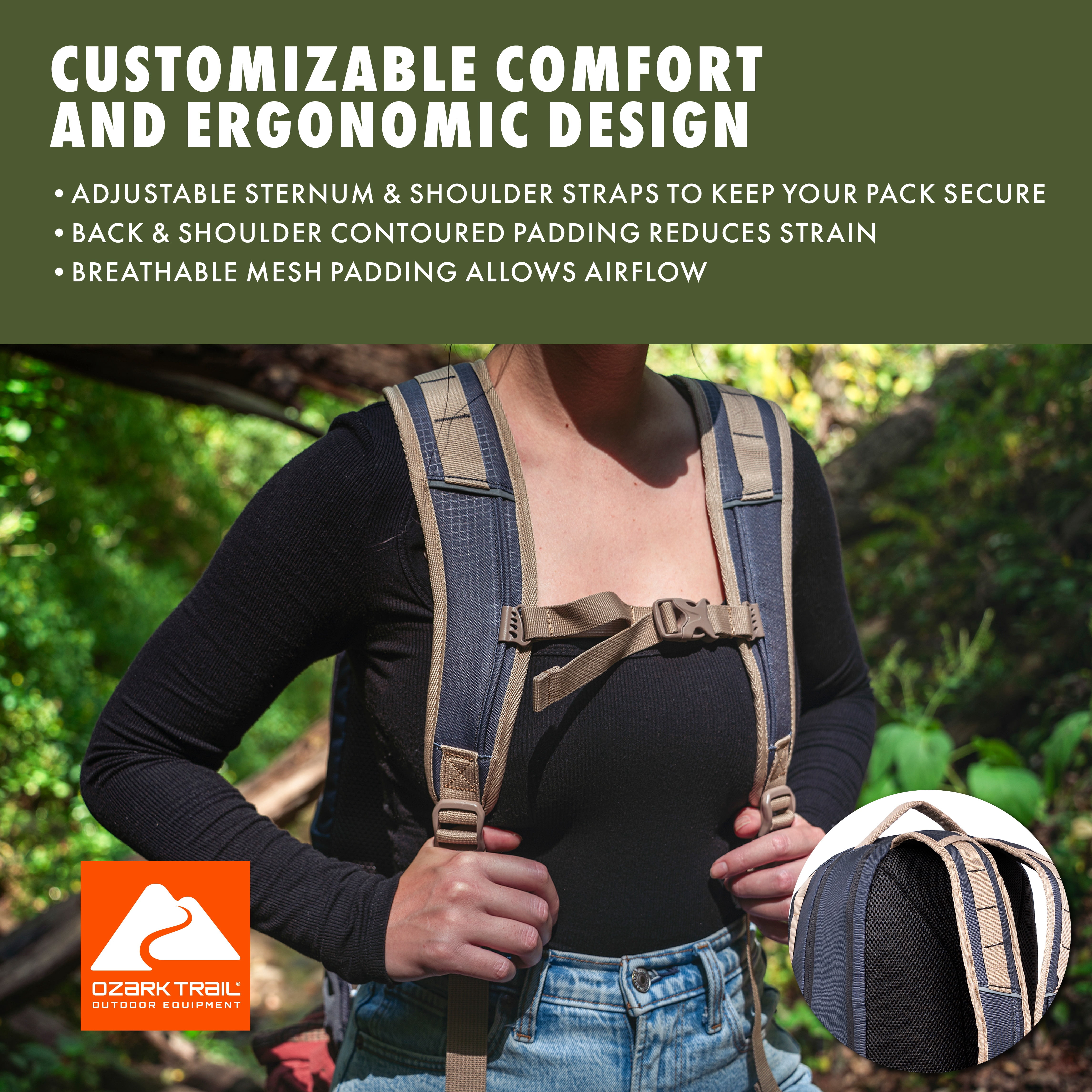 Ozark Trail 20L Adult/Teen Polyester Cedar Daypack Backpack with Padded Laptop Compartment, Gray