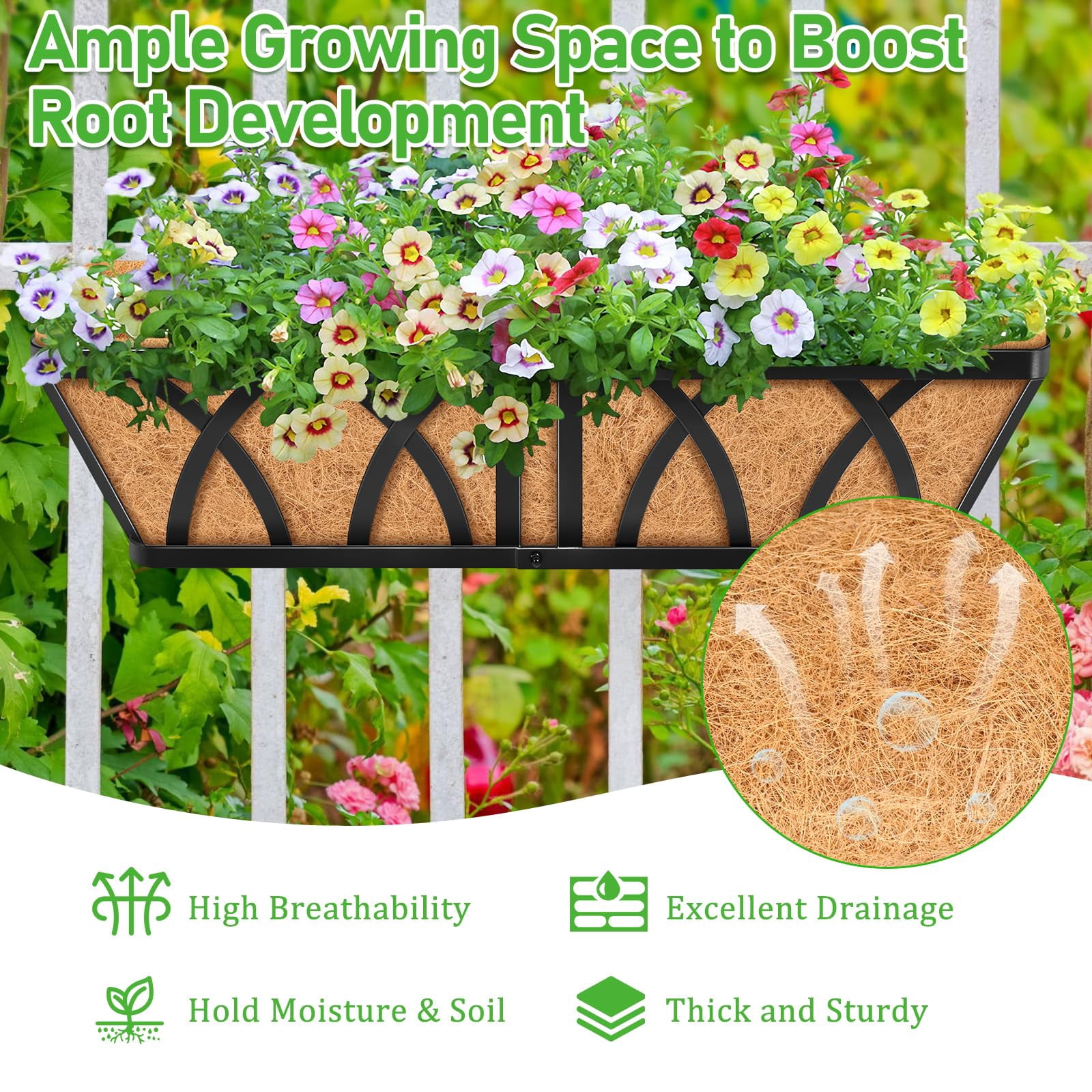 24in Metal Railing Window Box 2 Pack Indoor Outdoor Plant Planter